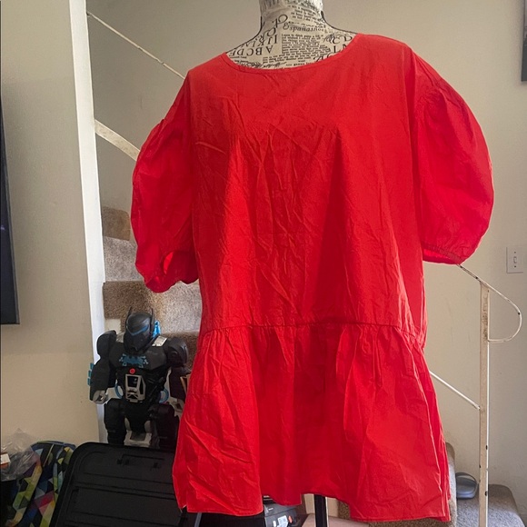 Jack and Avery Tops - Vibrant Red Puff Sleeve Blouse